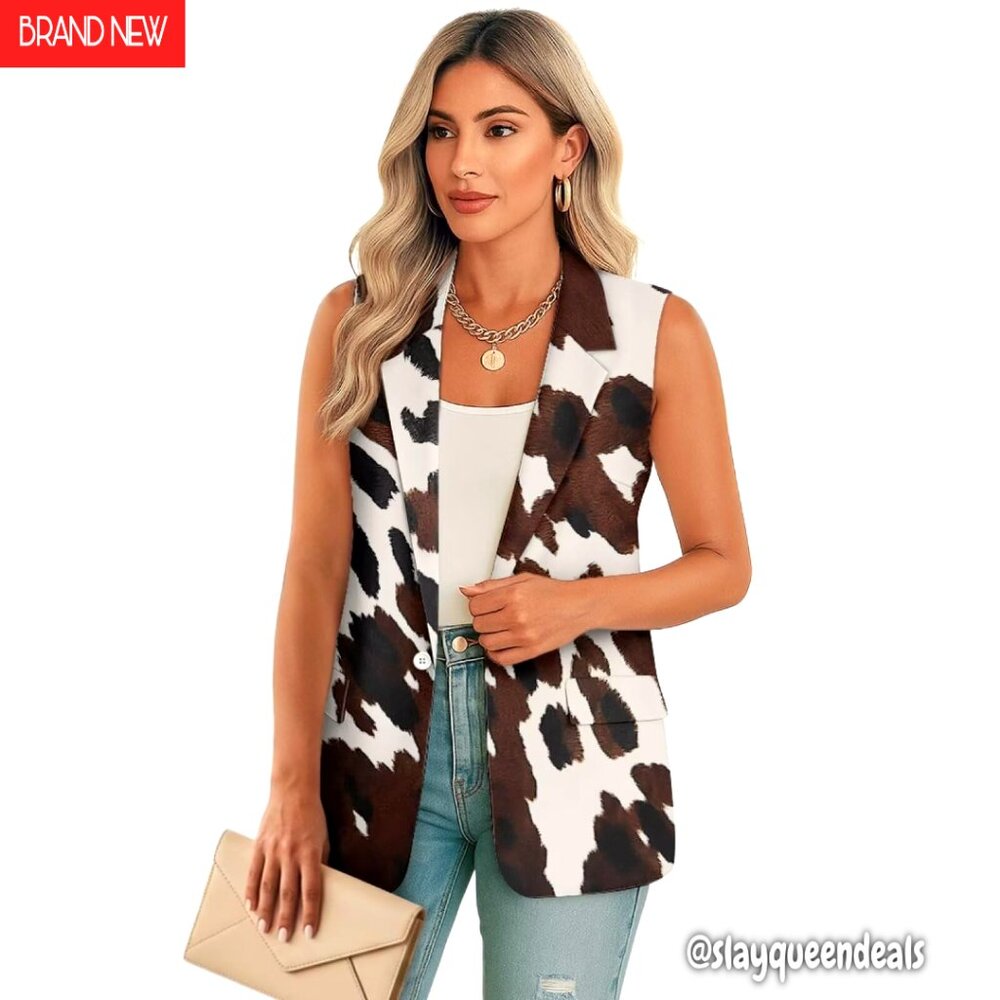Women's Sleeveless Blazer Vest Slim Fit V Neck Notched Lapel Pockets